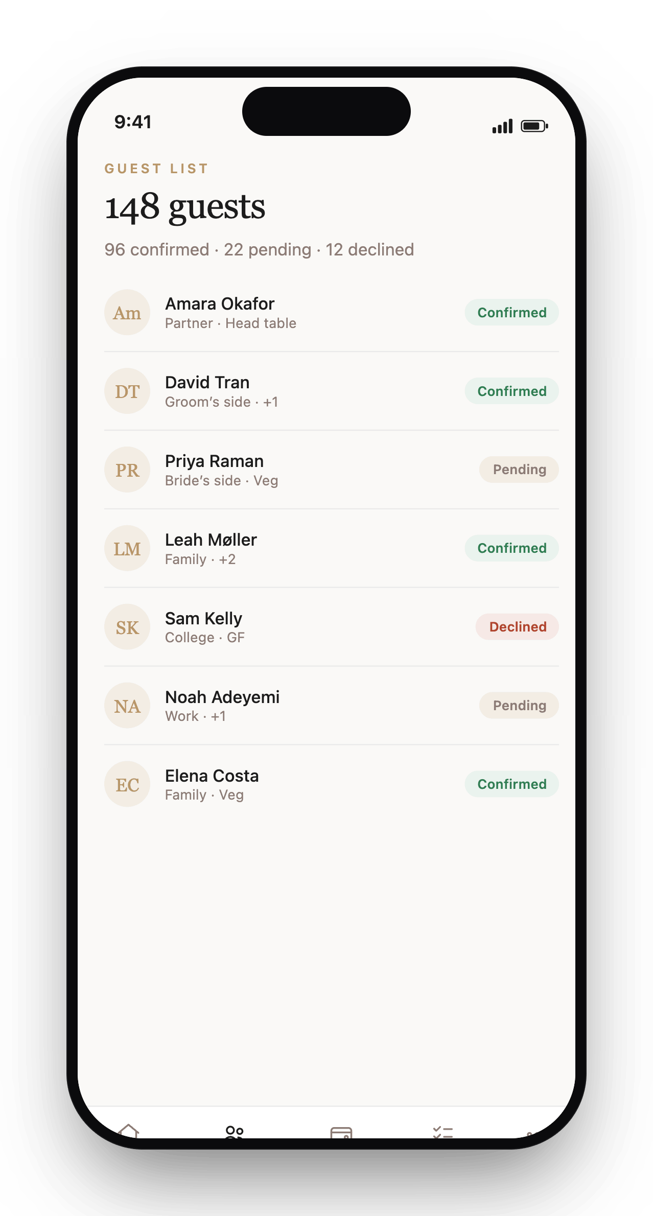 Guest list and RSVP tracking